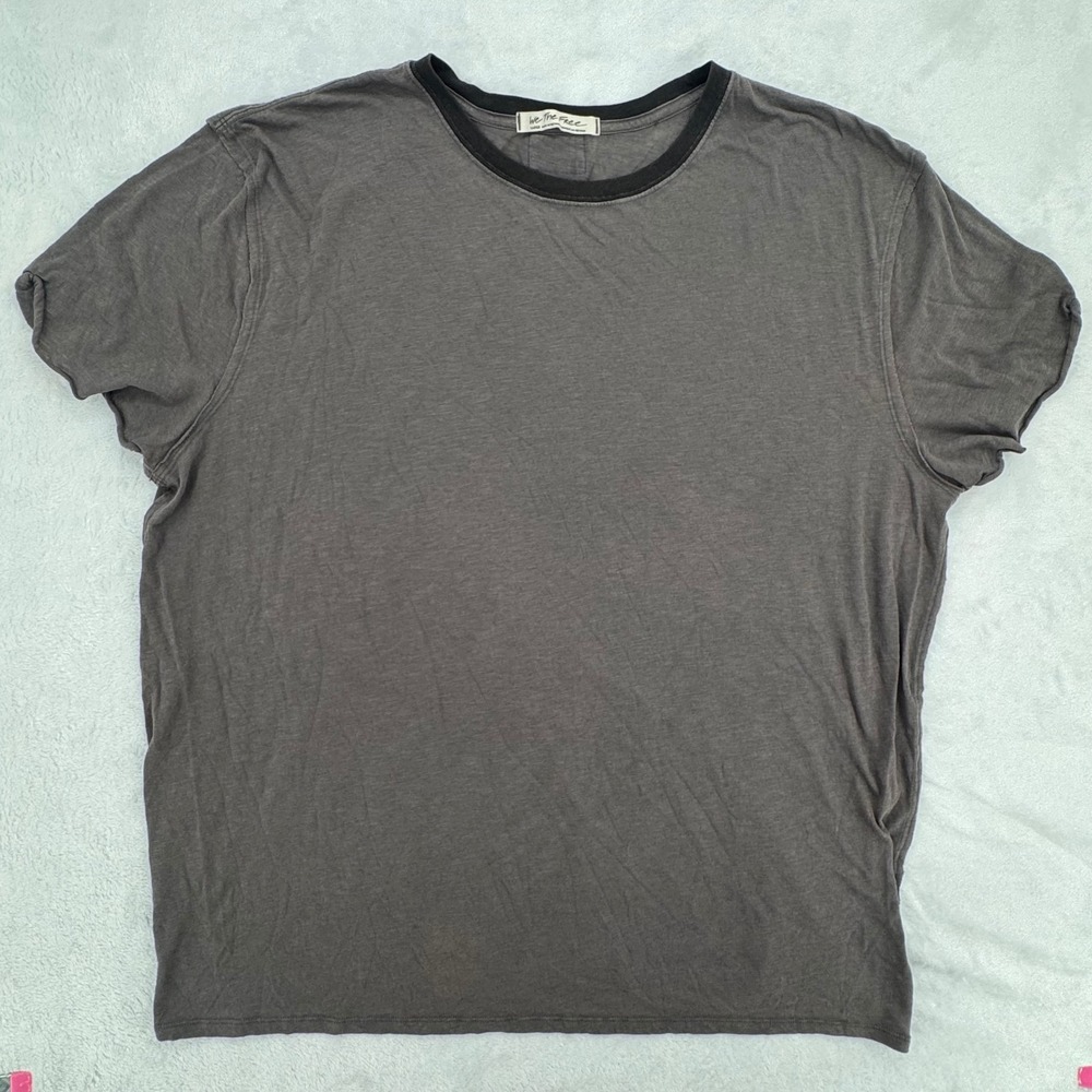 We The Free Free People Size Large Charcoal Gray Ringer T-Shirt Short Sleeve Tee